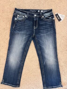Miss Me Indigo Cropped Jeans with Faded Whisker Detail